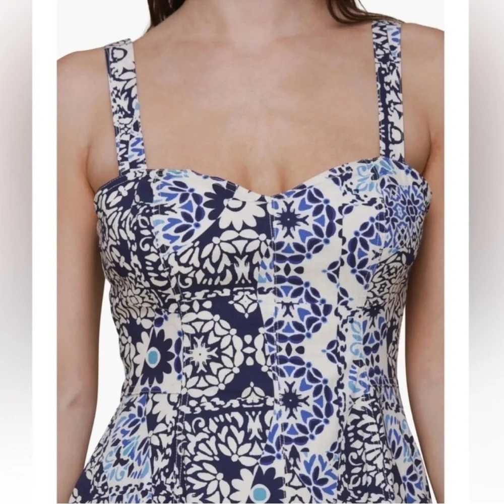 Avec Les Filles Sweetheart Neck Mini Sundress in Blue and White size 8 - Picture 11 of 13